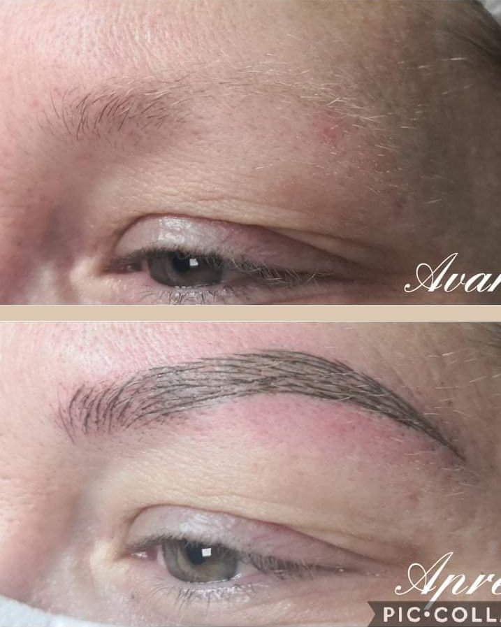 Un sourcil avant et après microblading.